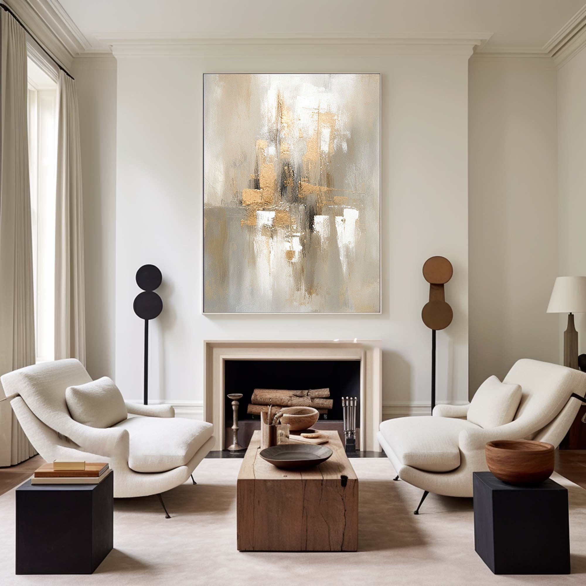 Golden Glow: Abstract Cityscape Canvas Art