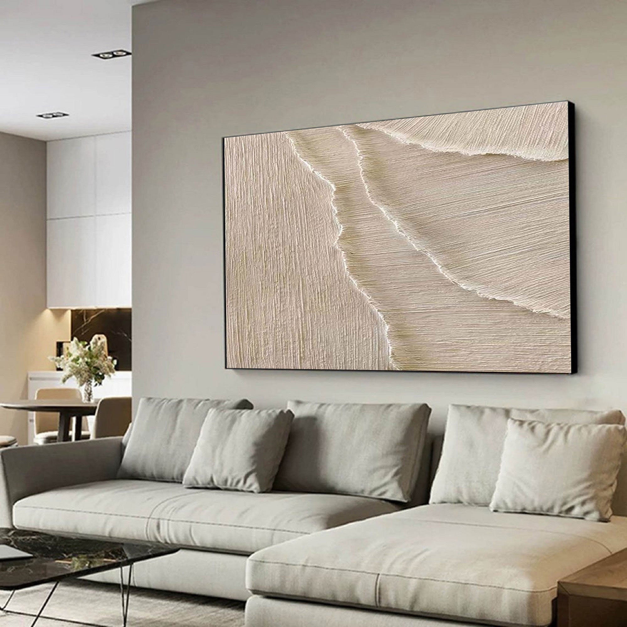 Whispering Sands-Minimalist Oil Painting Wall Art With Flowing Water Wave Texture