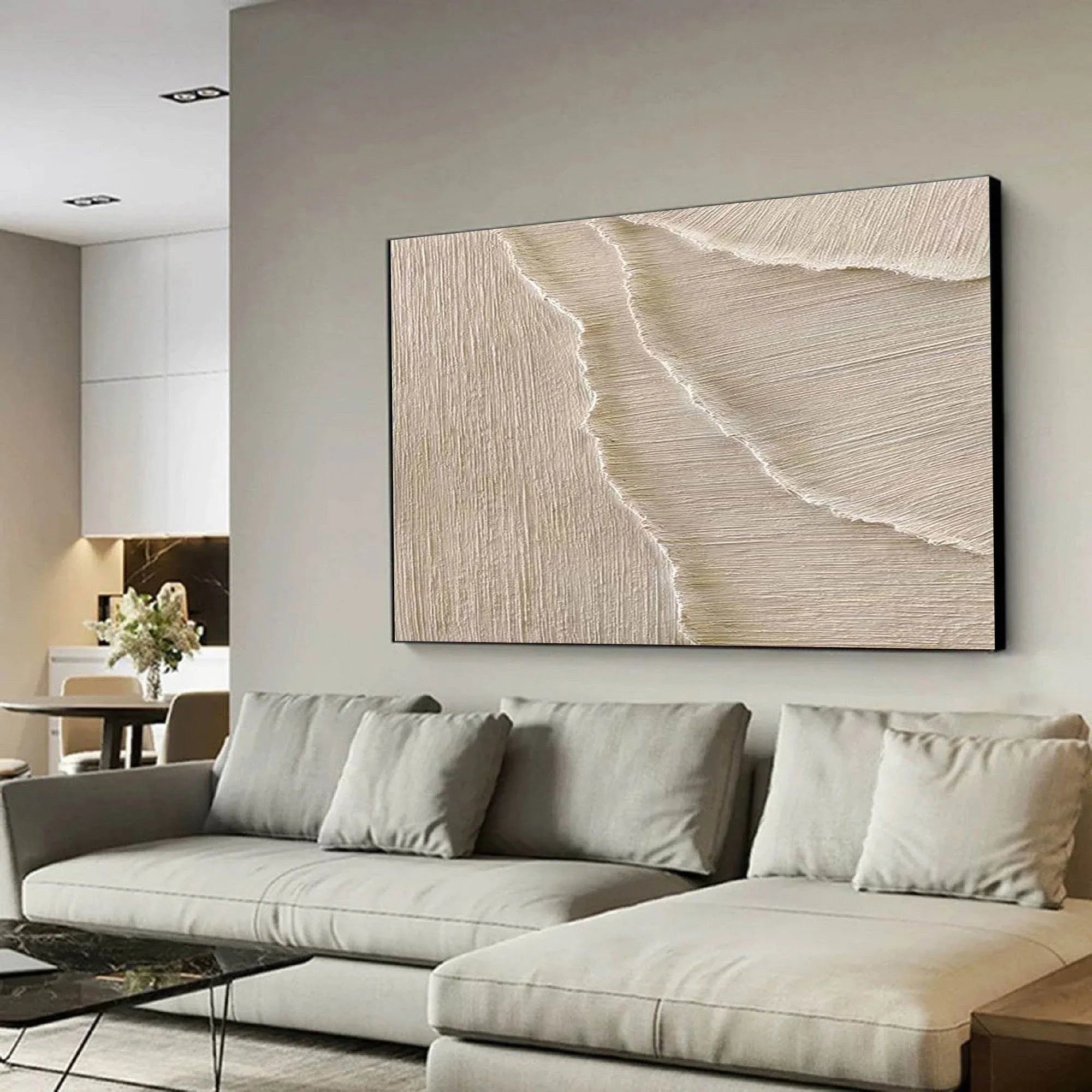 Whispering Sands-Minimalist Oil Painting Wall Art With Flowing Water Wave Texture - artextured