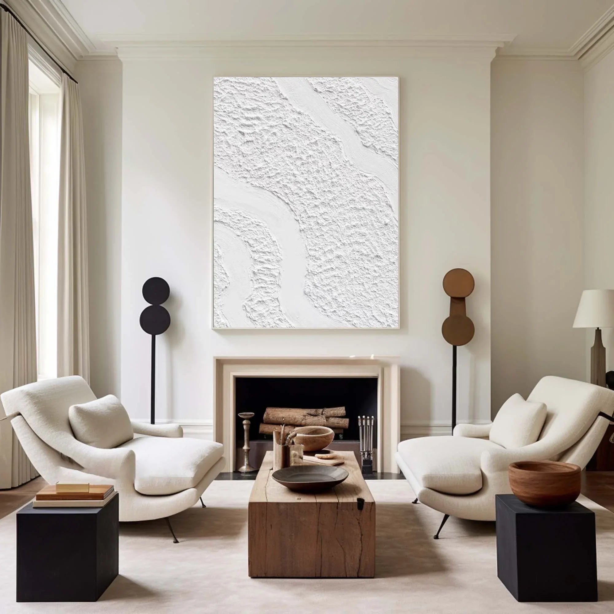Serenity Flow-Modern Minimalist White Textured Wave Abstract Wall Art - artextured