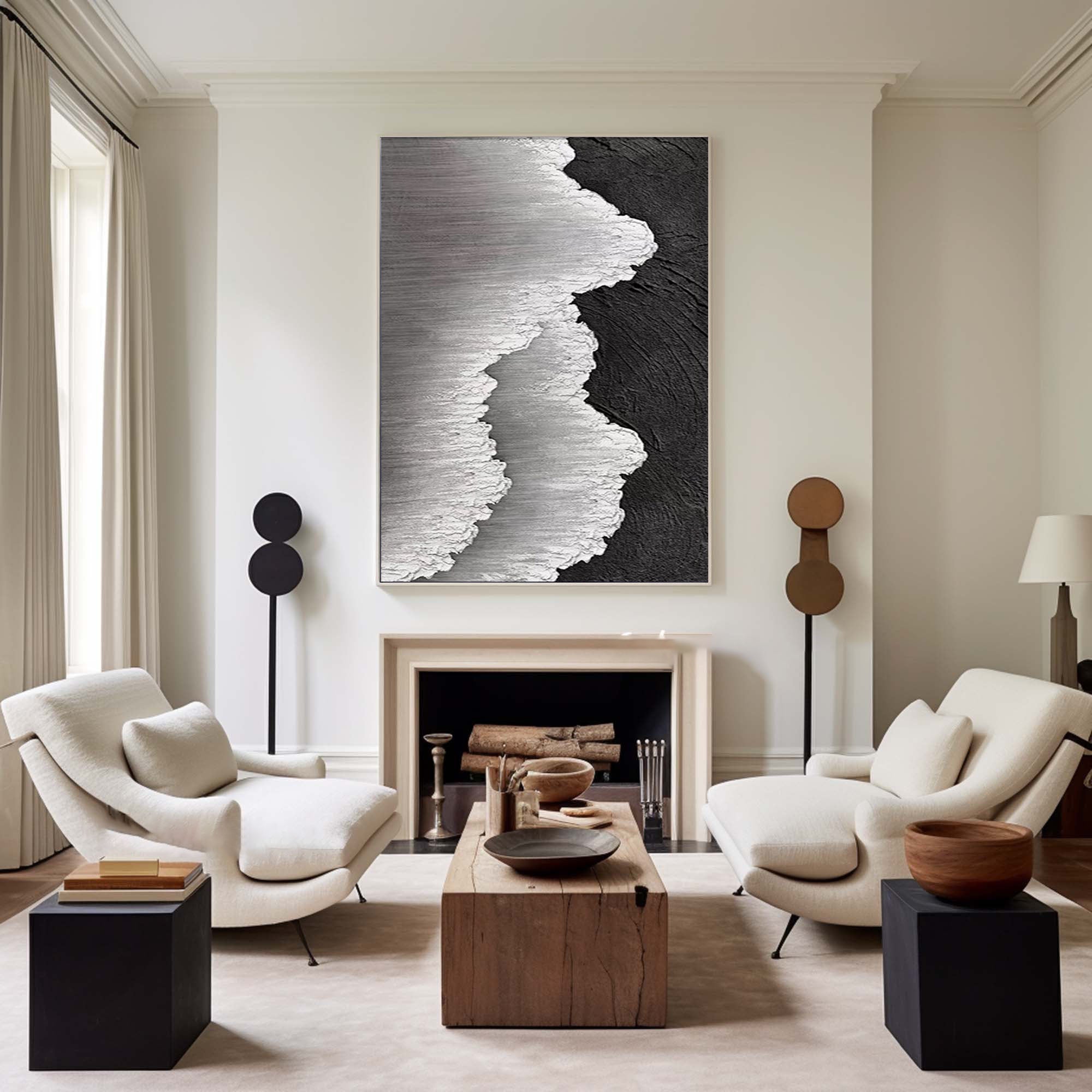 Dual Tide-Abstract Textured Ocean Wave Canvas Art