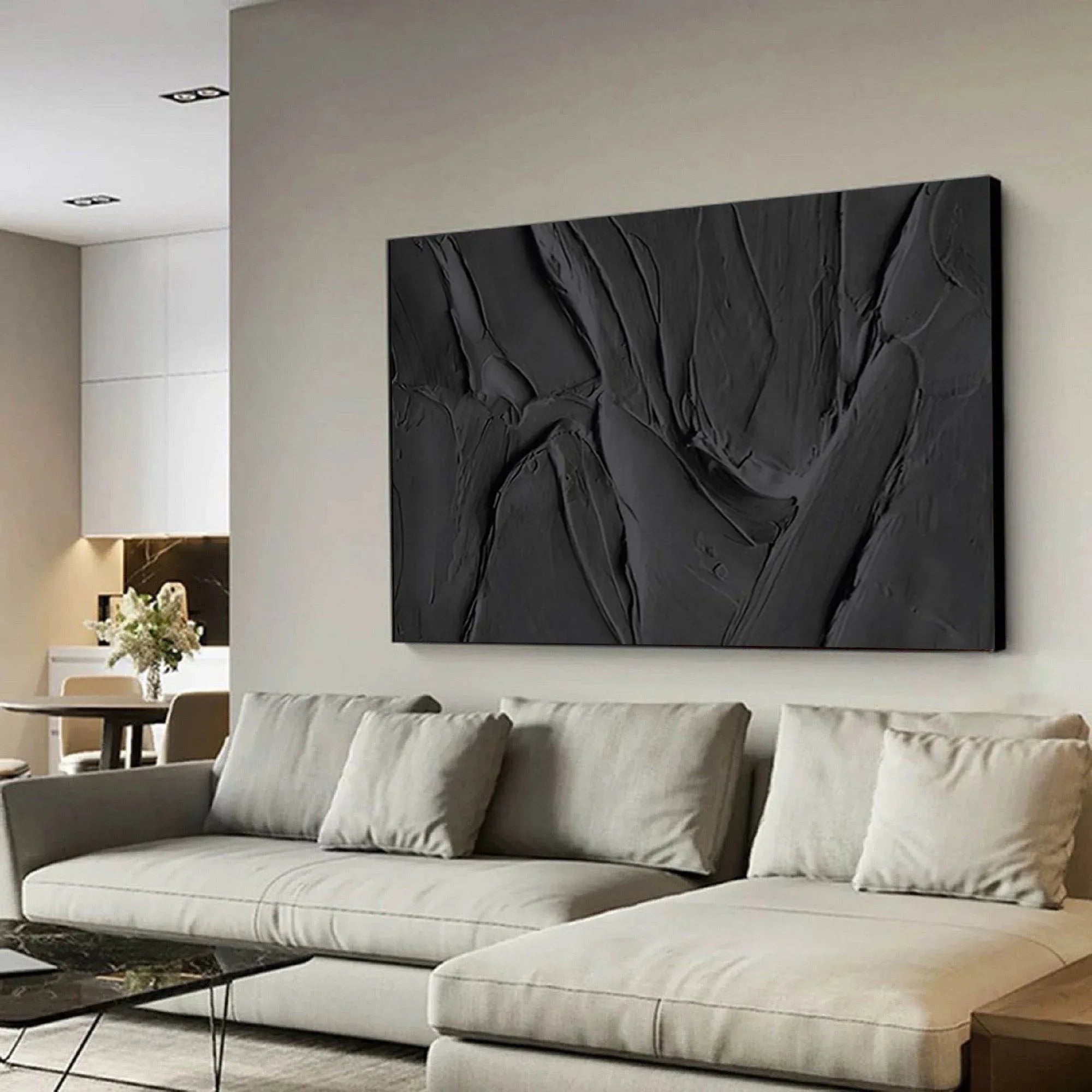 Velvet Shadows-Abstract Black Vein Texture Wall Art - artextured
