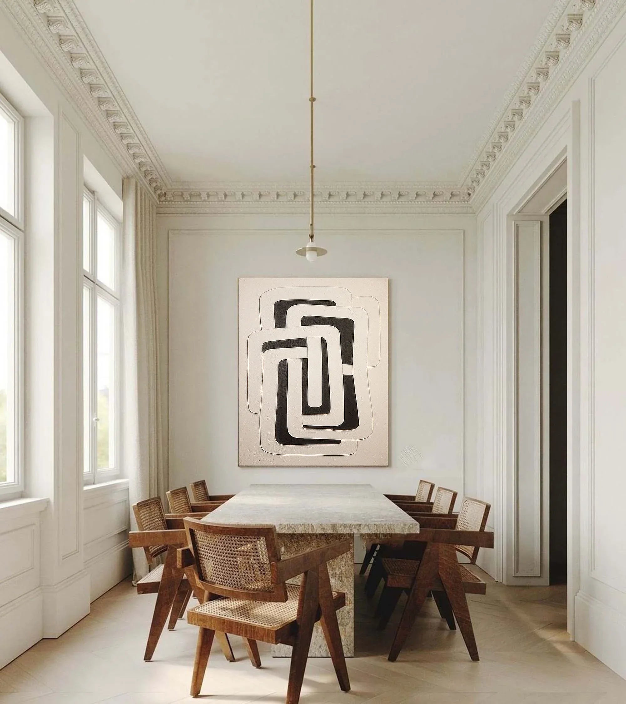 Dual Geometry-Modern Hand Drawn Geometric Black and White Wabi Sabi Abstract Wall Art - artextured