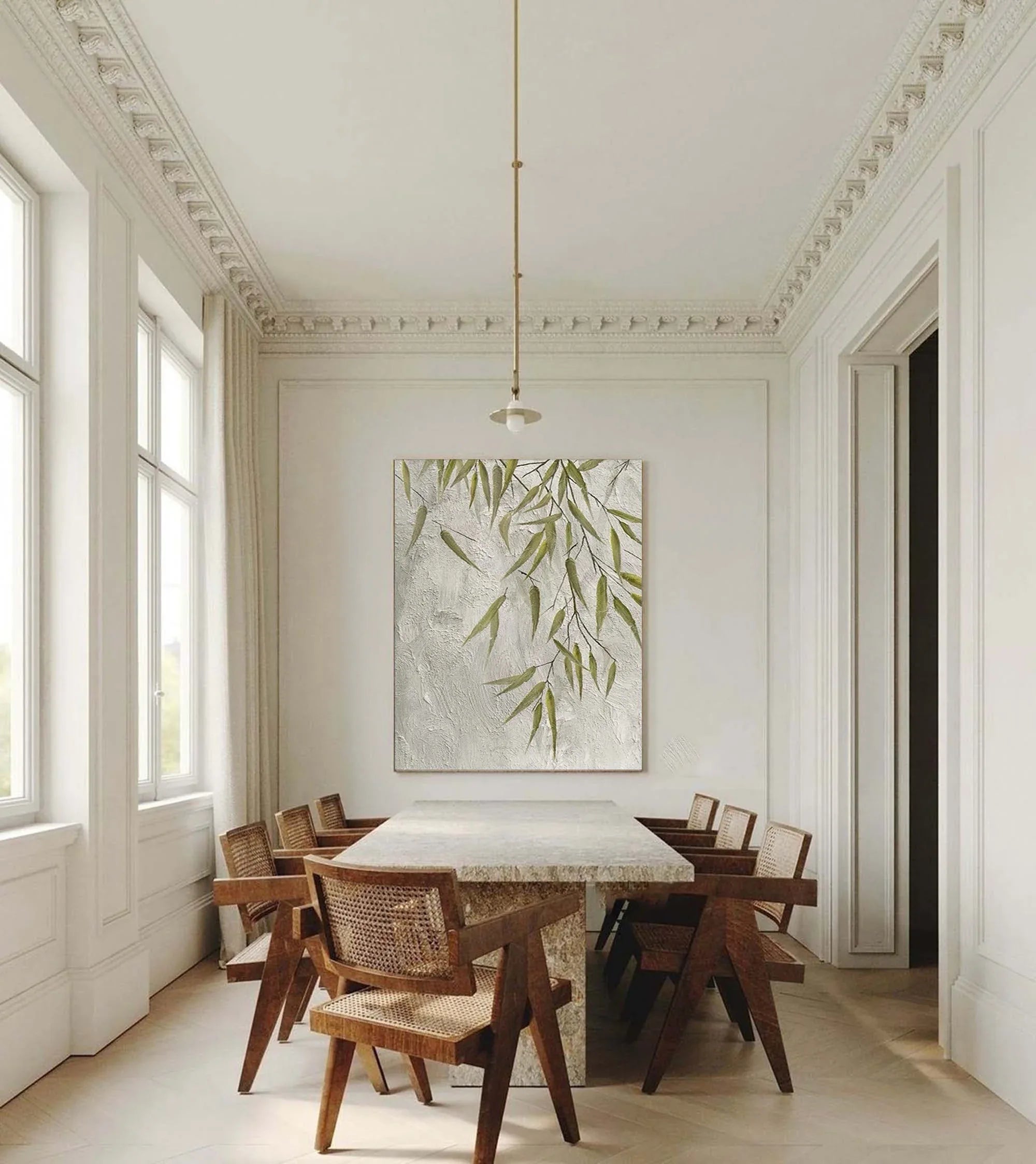 Willow Grace-Hand Drawn Bamboo Leaf Texture Oil Painting Wall Art - artextured