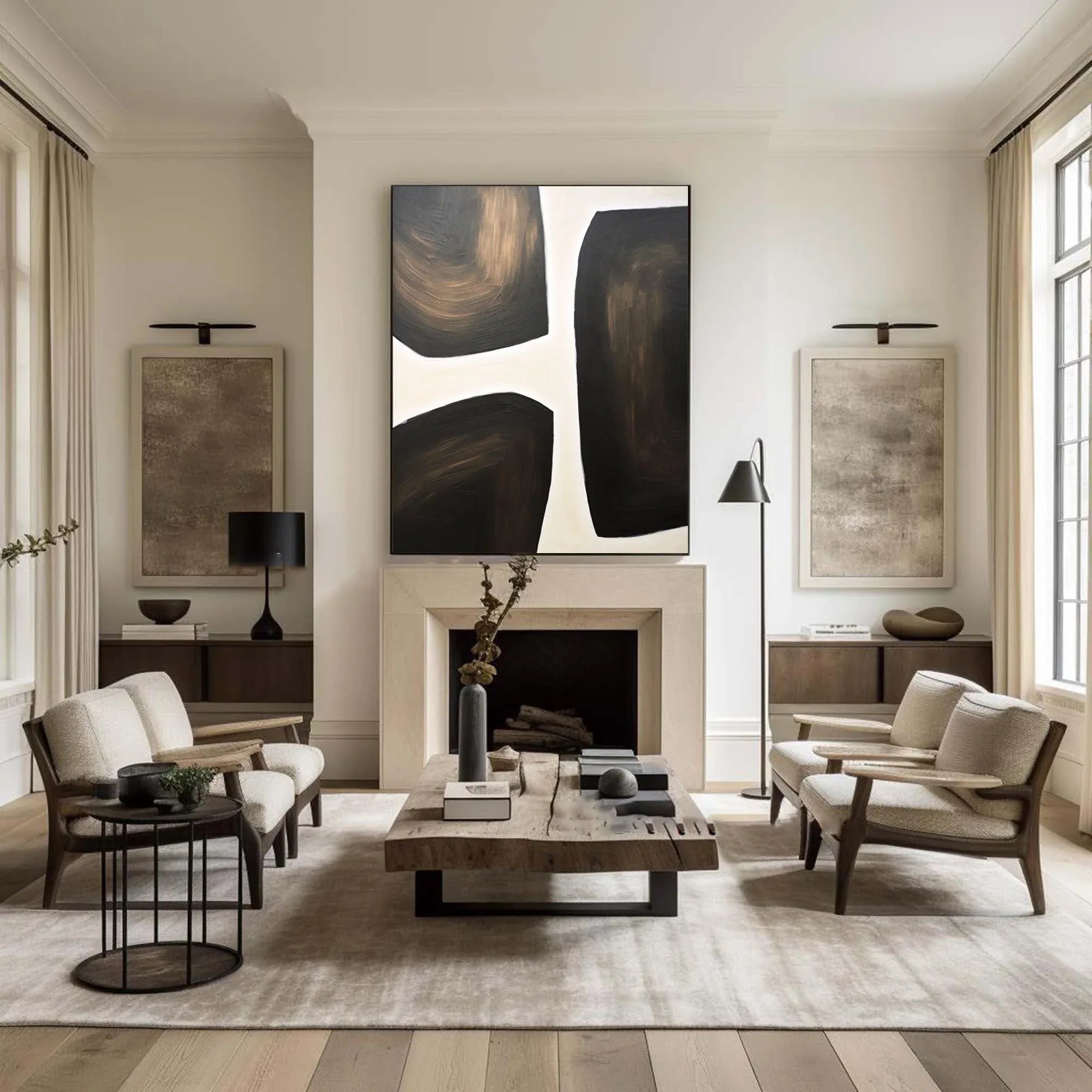 Abstract Harmony Wall Art-Modern Hand-Painted Geometric Wabi-Sabi Abstract Oil Painting - artextured