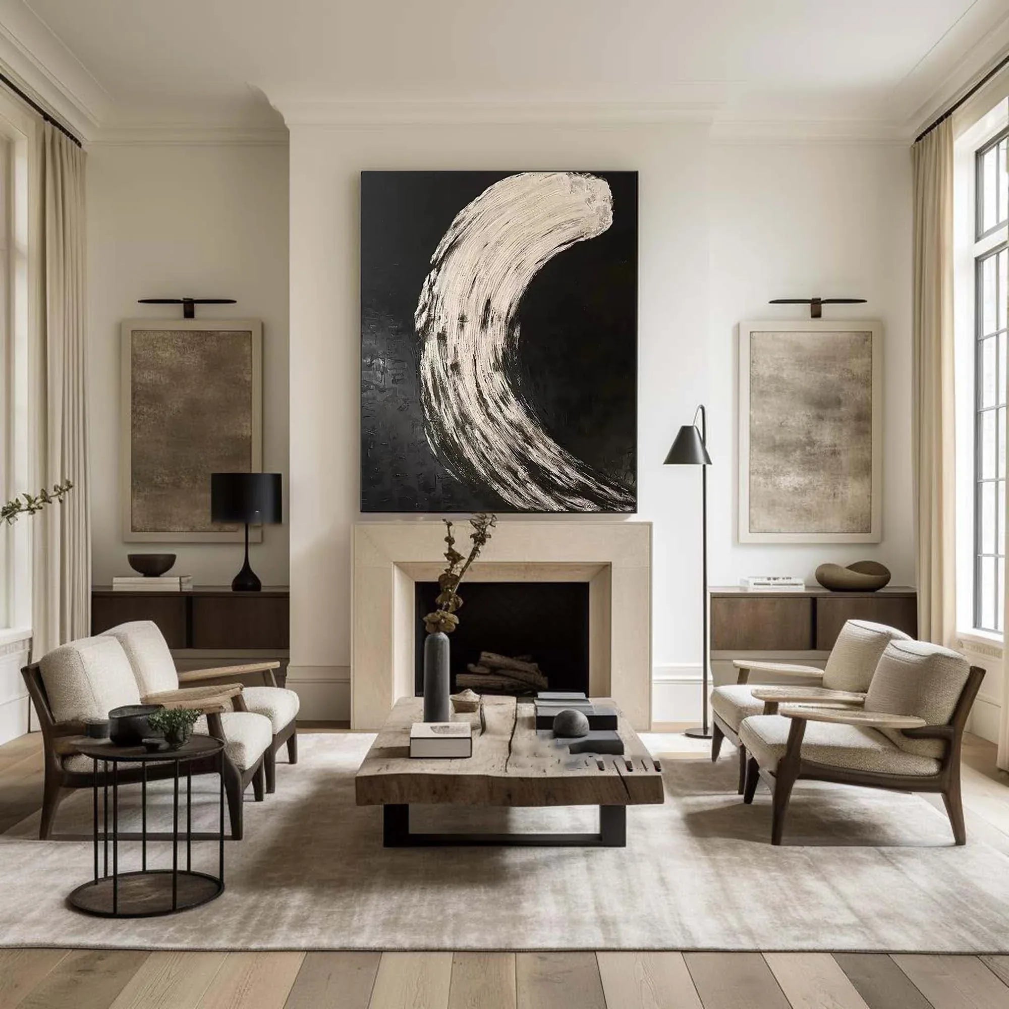 Eclipse Flow-Modern Minimalist Abstract Black and White Curved Texture Wall Art - artextured