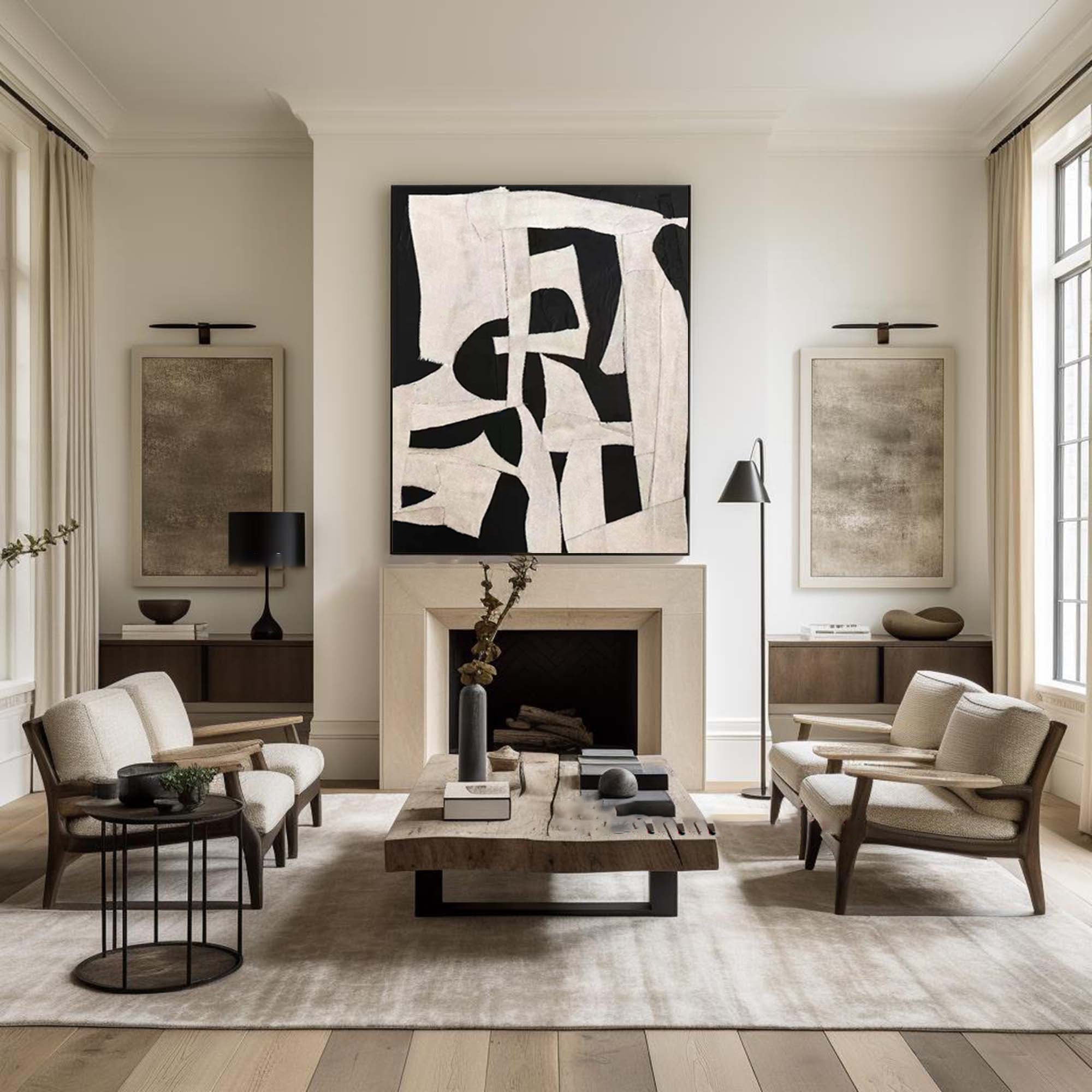 Abstract Harmony: Black and White Geometric Canvas