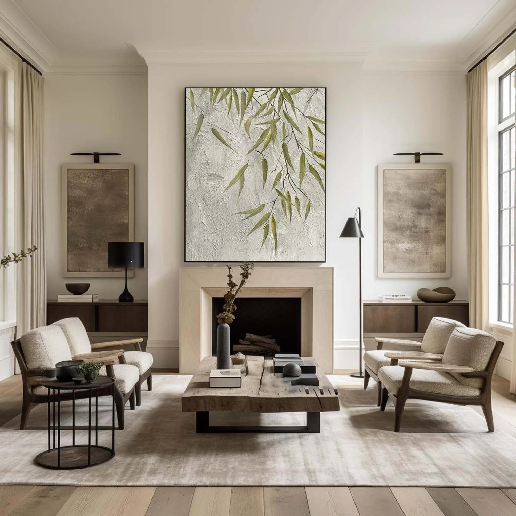 Willow Grace-Hand Drawn Bamboo Leaf Texture Oil Painting Wall Art - artextured