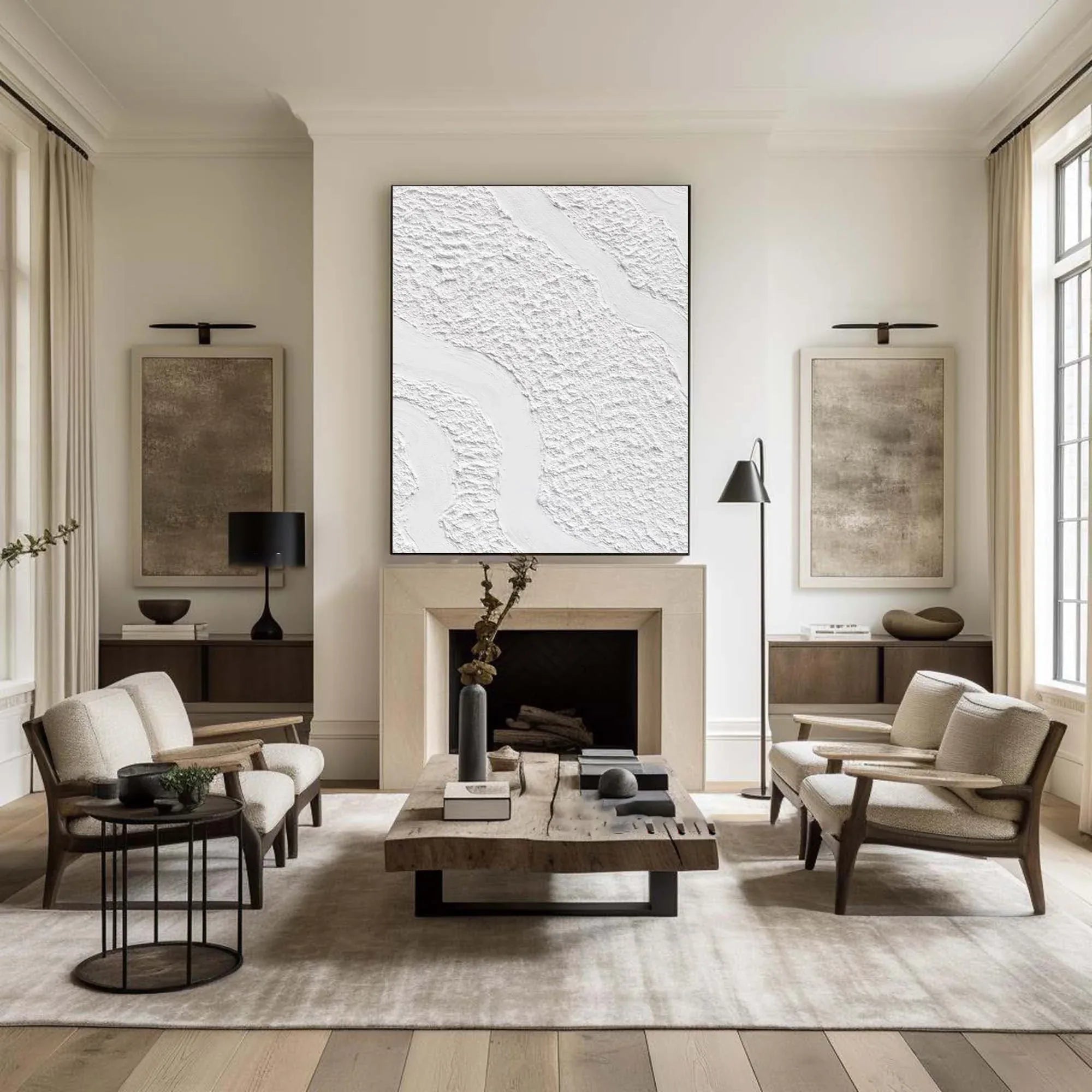 Serenity Flow-Modern Minimalist White Textured Wave Abstract Wall Art - artextured