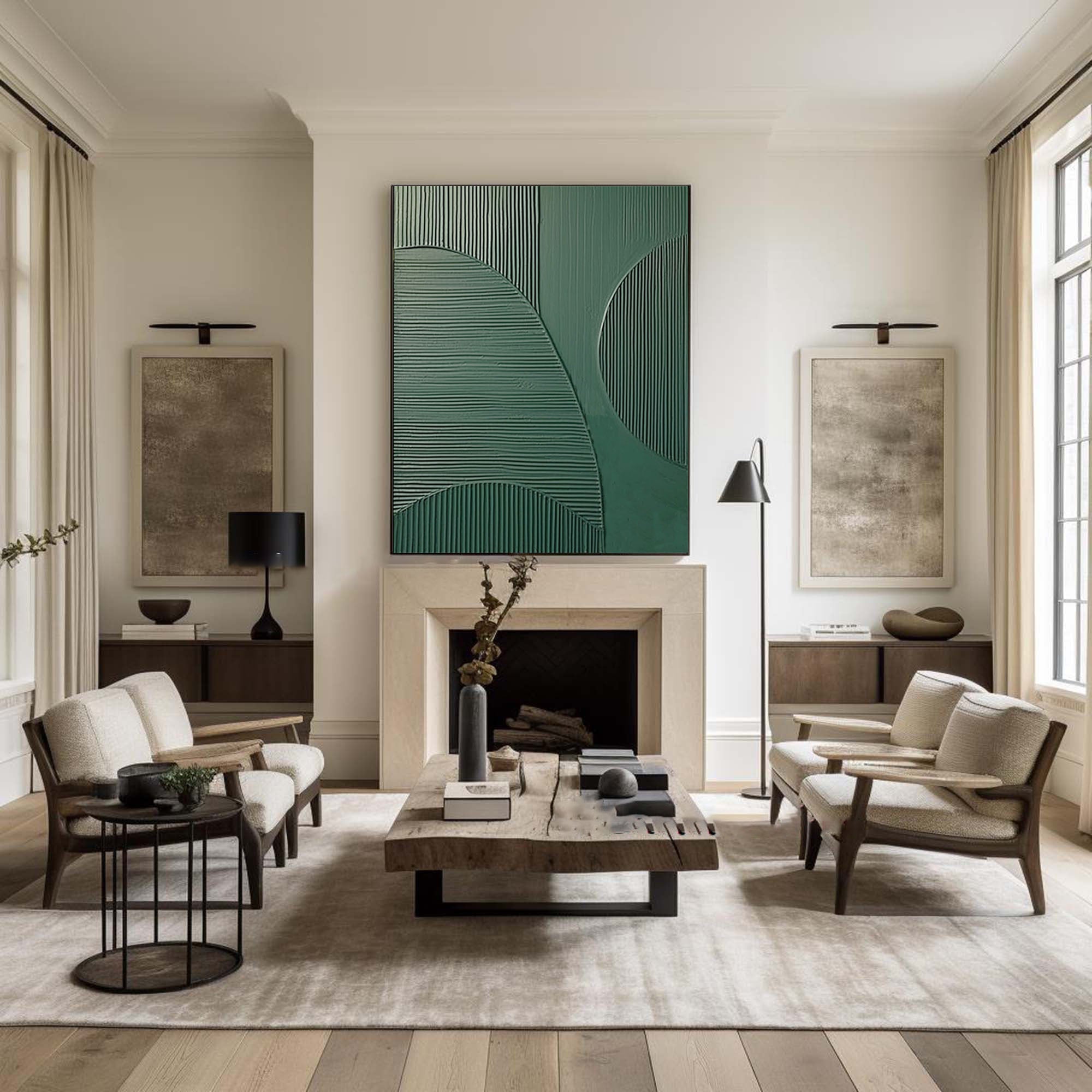 Emerald Balance: Textured Abstract Geometric Wall Art