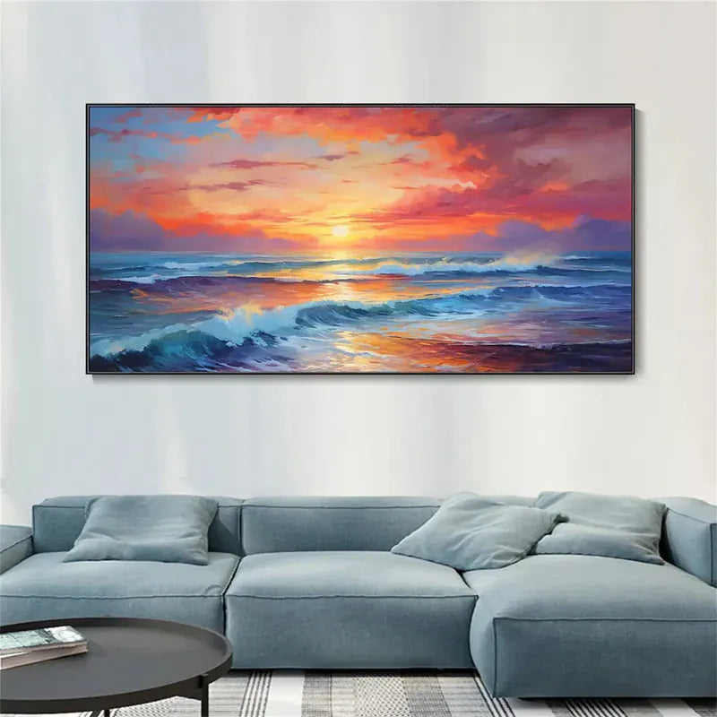 Sunset Waves – Hand-Painted Ocean Canvas Art#AB0519046