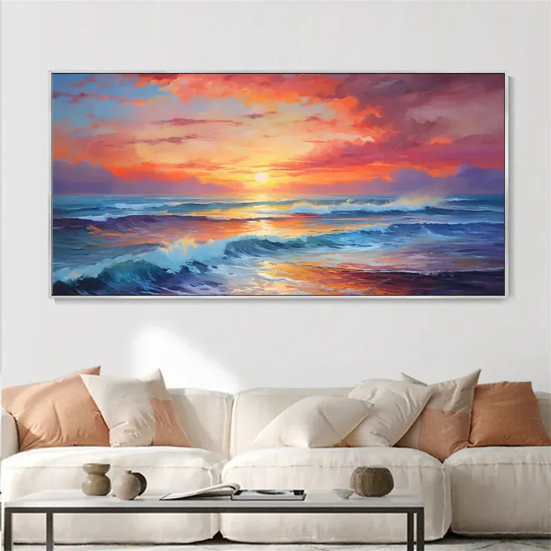 Sunset Waves – Hand-Painted Ocean Canvas Art#AB0519046