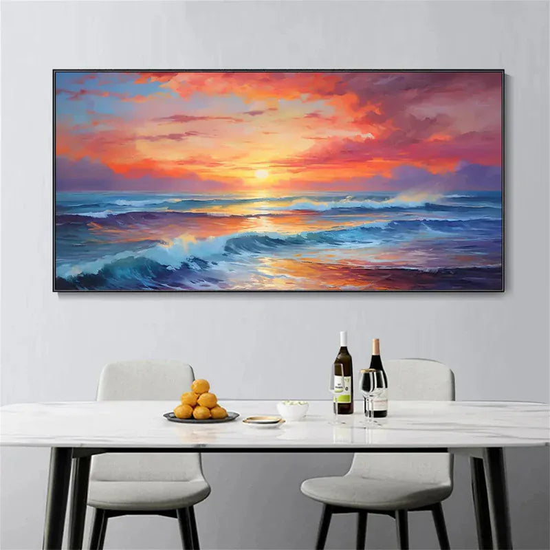 Sunset Waves – Hand-Painted Ocean Canvas Art#AB0519046