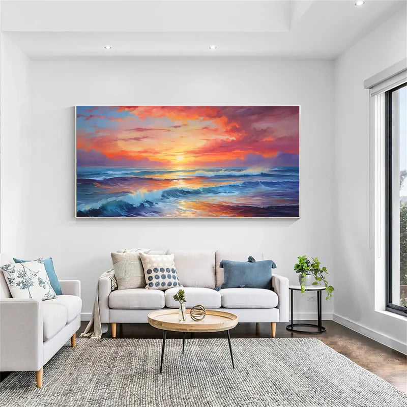 Sunset Waves – Hand-Painted Ocean Canvas Art#AB0519046