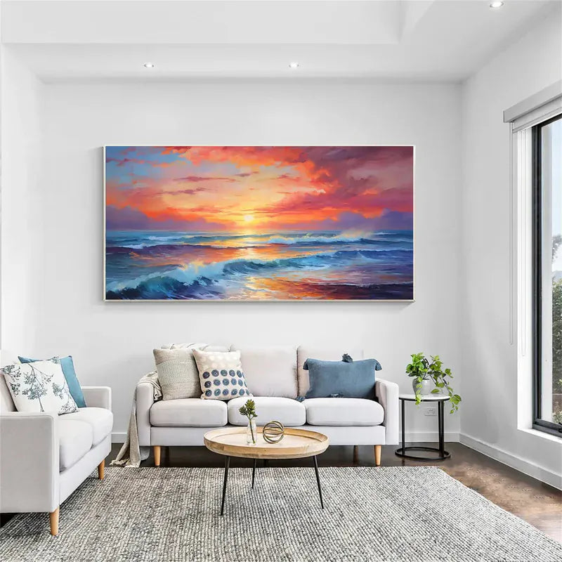 Sunset Waves – Hand-Painted Ocean Canvas Art#AB0519046