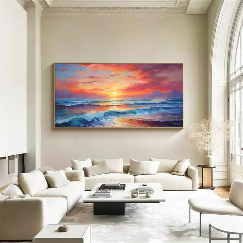 Sunset Waves – Hand-Painted Ocean Canvas Art#AB0519046