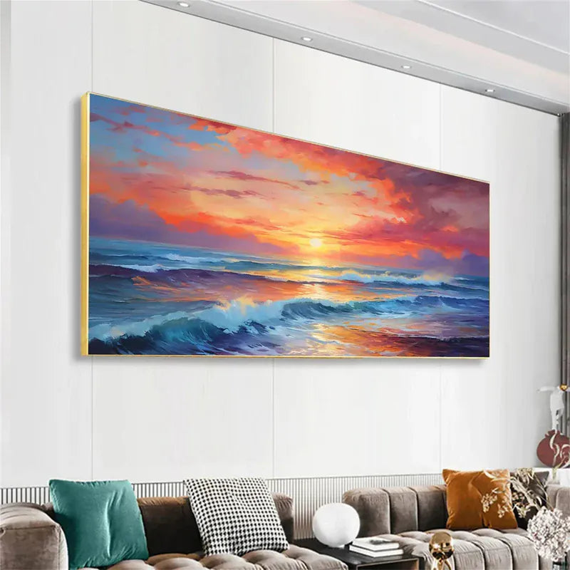 Sunset Waves – Hand-Painted Ocean Canvas Art#AB0519046