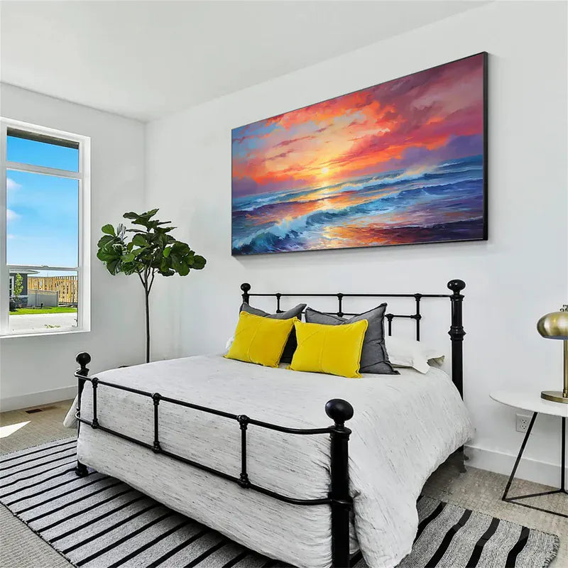 Sunset Waves – Hand-Painted Ocean Canvas Art#AB0519046