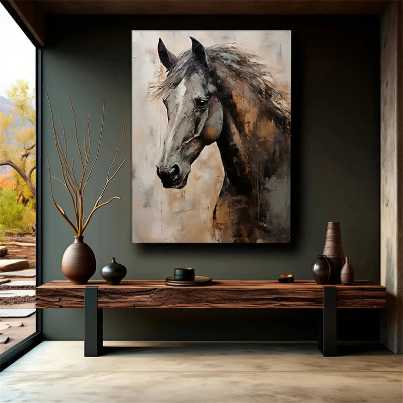 Graceful Stallion – Textured Horse Portrait Canvas#AB0519004