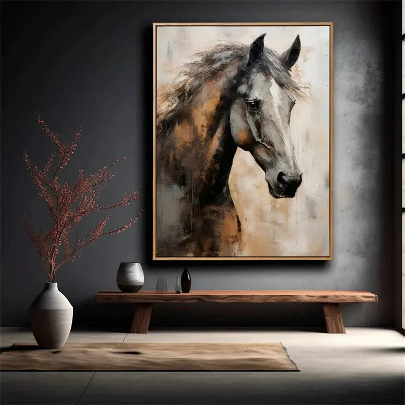 Graceful Stallion – Textured Horse Portrait Canvas#AB0519004