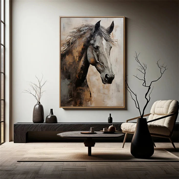 Graceful Stallion – Textured Horse Portrait Canvas#AB0519004