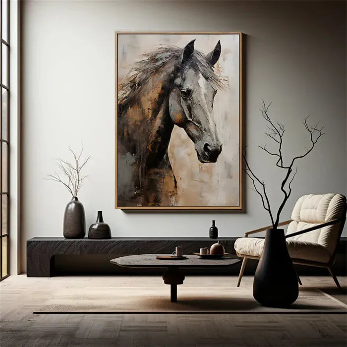 Graceful Stallion – Textured Horse Portrait Canvas#AB0519004