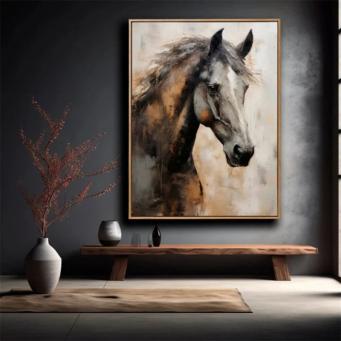 Graceful Stallion – Textured Horse Portrait Canvas#AB0519004