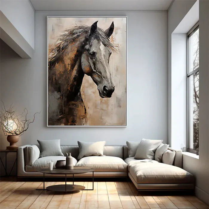Graceful Stallion – Textured Horse Portrait Canvas#AB0519004