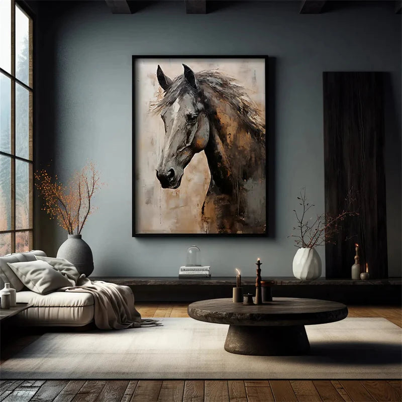 Graceful Stallion – Textured Horse Portrait Canvas#AB0519004