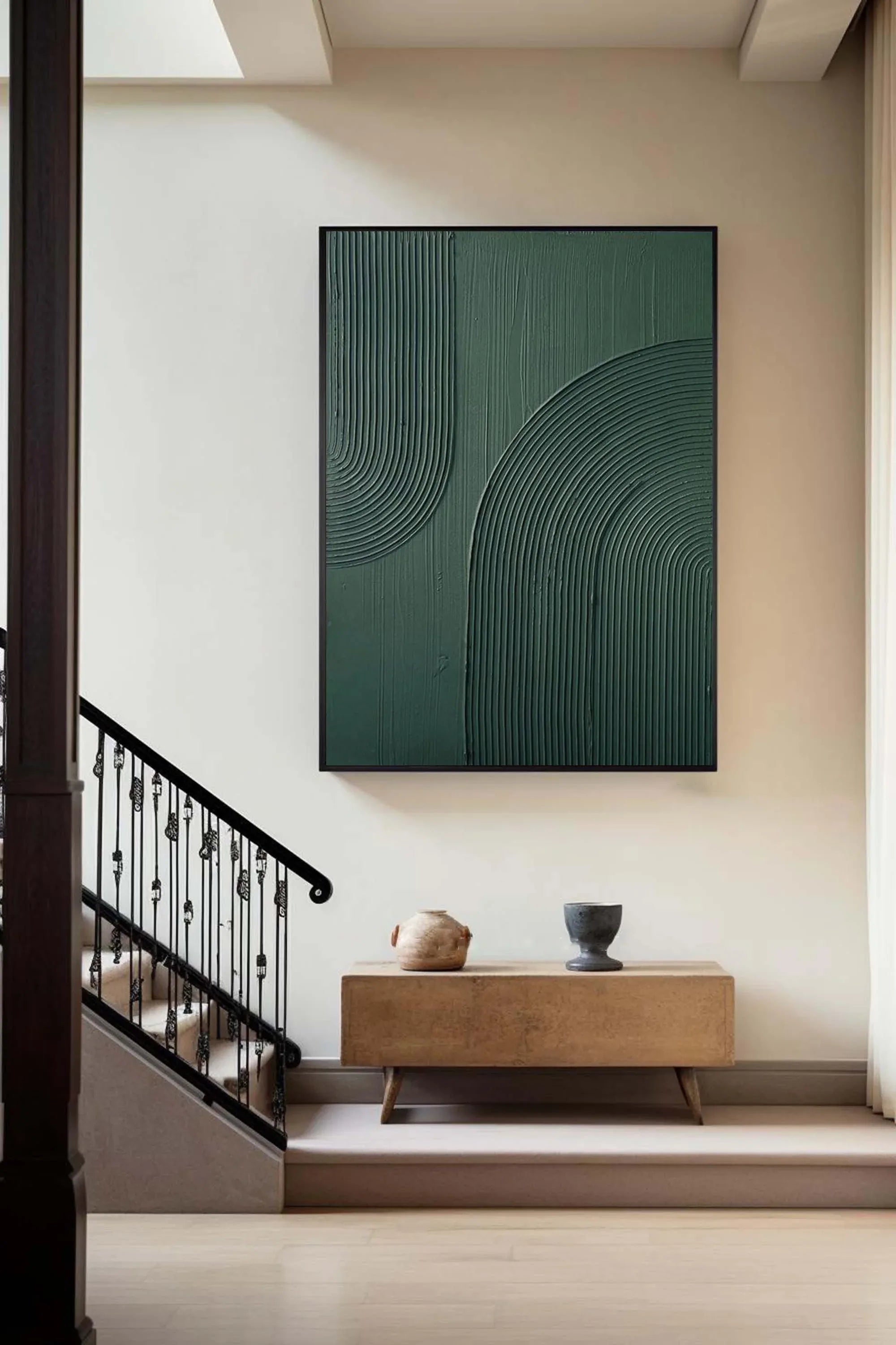 Emerald Echoes-Modern Minimalist Dark Green Curved Abstract Geometric Wall Art - artextured