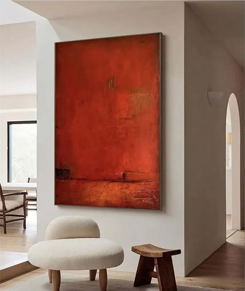 Abstract Red Canvas Wall Art – Modern Minimalist Painting#AB0519055