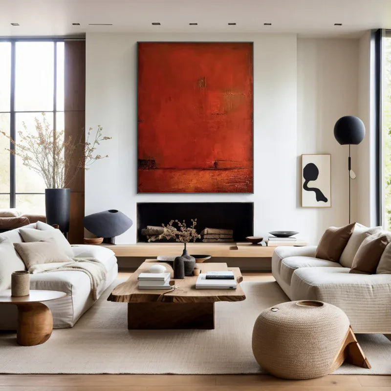 Abstract Red Canvas Wall Art – Modern Minimalist Painting#AB0519055