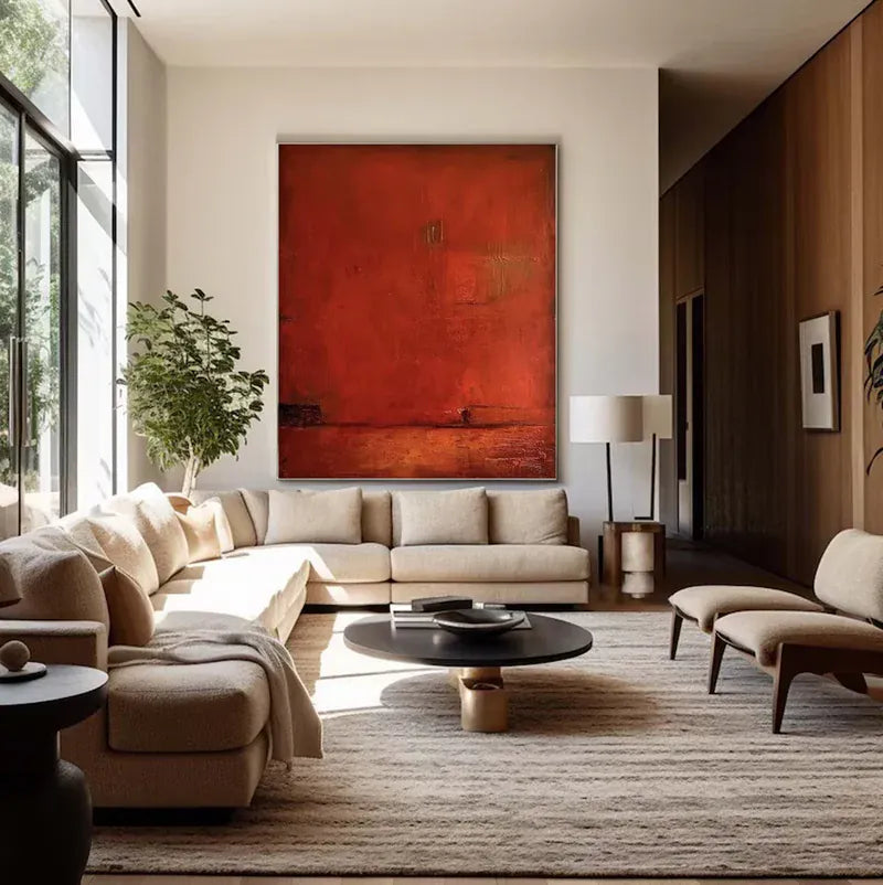 Abstract Red Canvas Wall Art – Modern Minimalist Painting#AB0519055