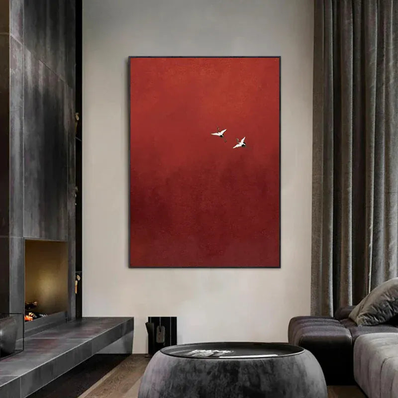 Abstract Red Canvas Wall Art – Modern Minimalist Painting#AB0519055