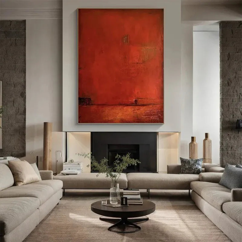 Abstract Red Canvas Wall Art – Modern Minimalist Painting#AB0519055