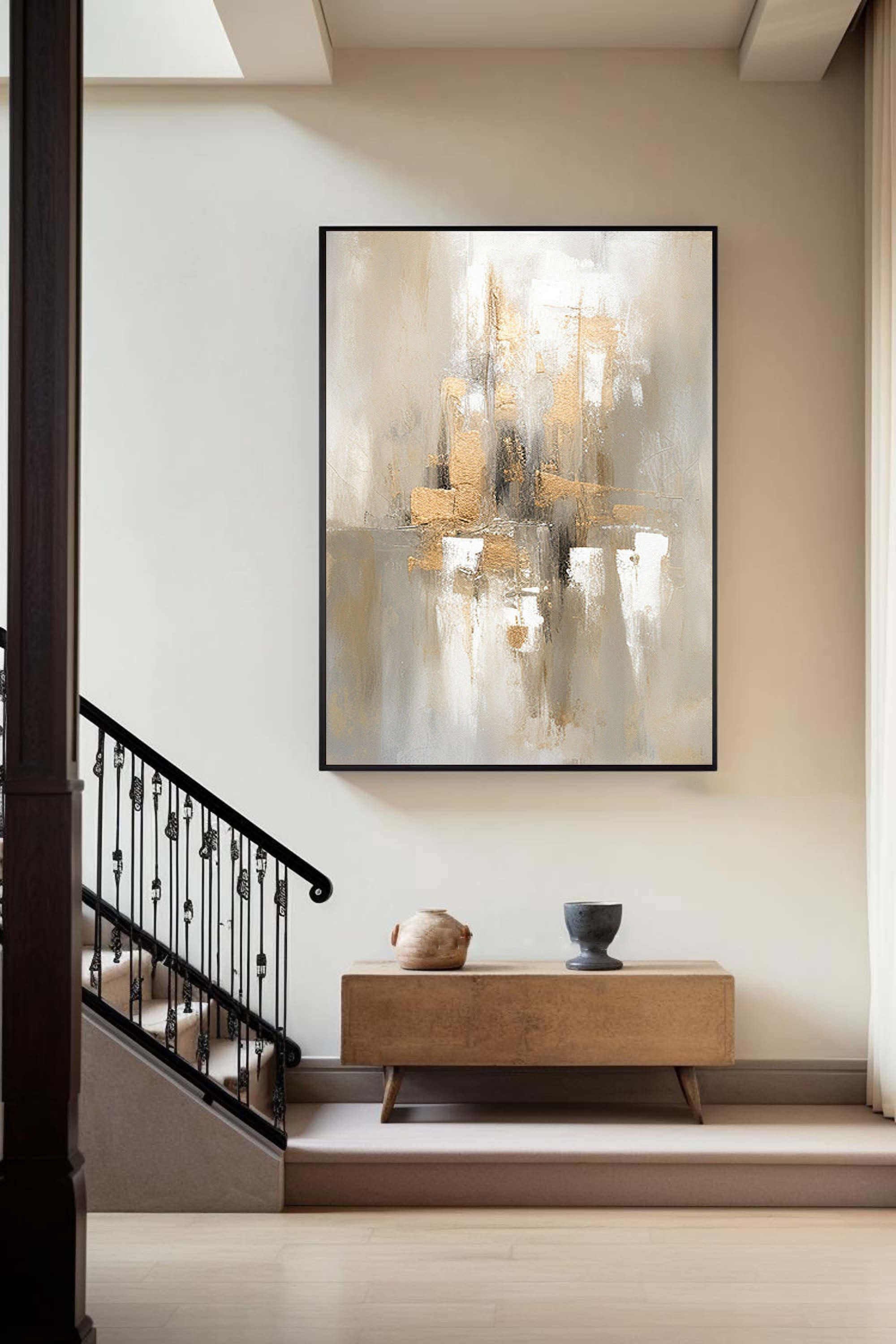 Golden Glow: Abstract Cityscape Canvas Art