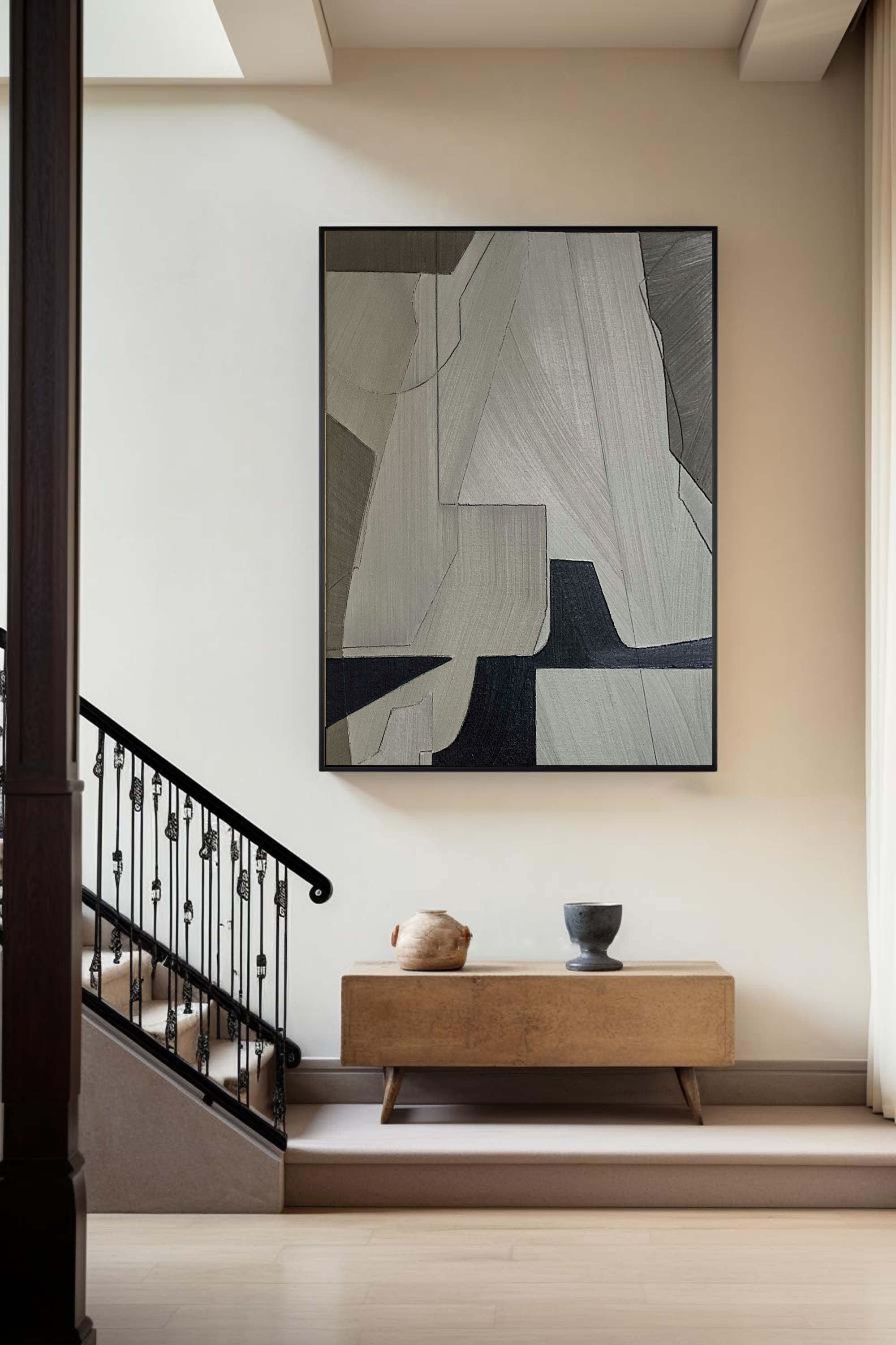 Linear Perspective-Minimalist Geometric Hand Drawn Grey Abstract Wall Art