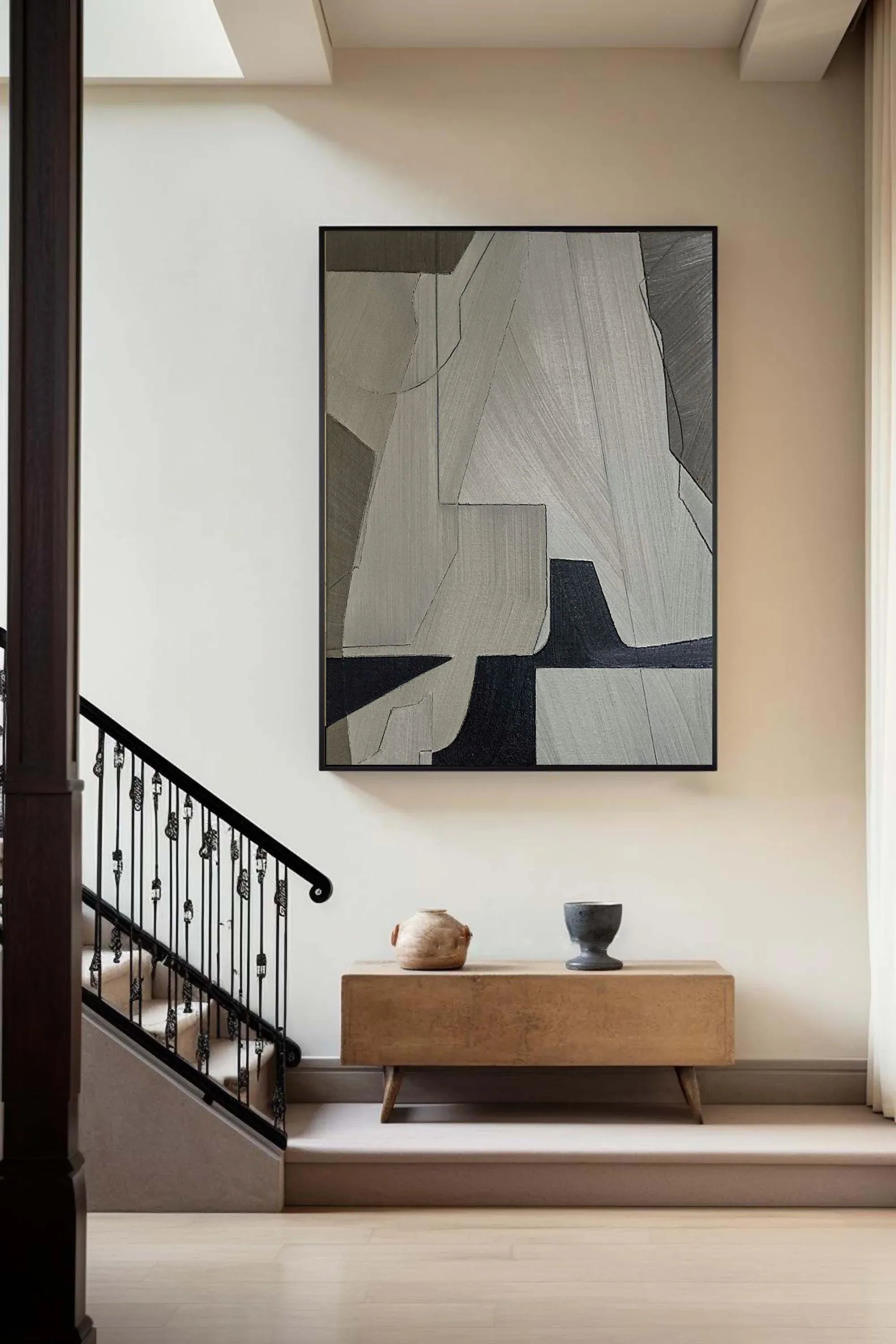 Linear Perspective-Minimalist Geometric Hand Drawn Grey Abstract Wall Art - artextured