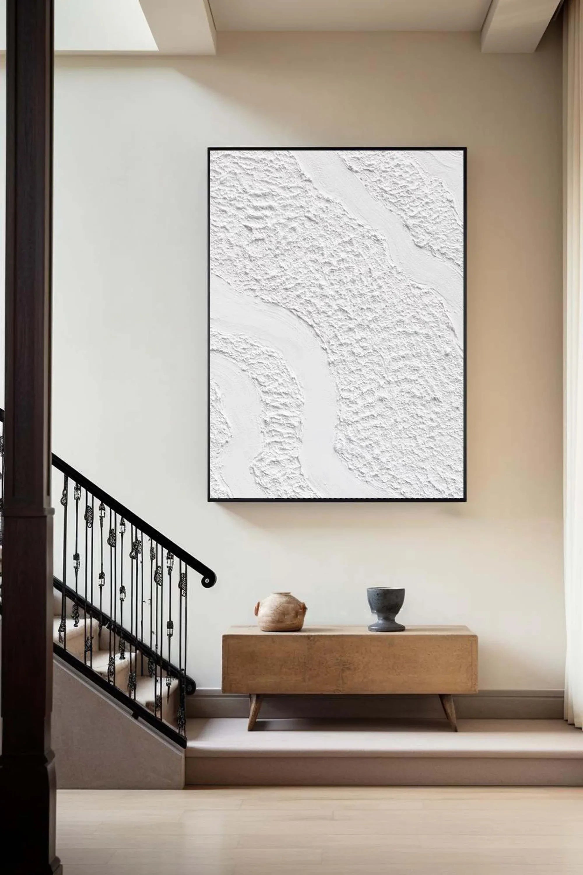 Serenity Flow-Modern Minimalist White Textured Wave Abstract Wall Art - artextured