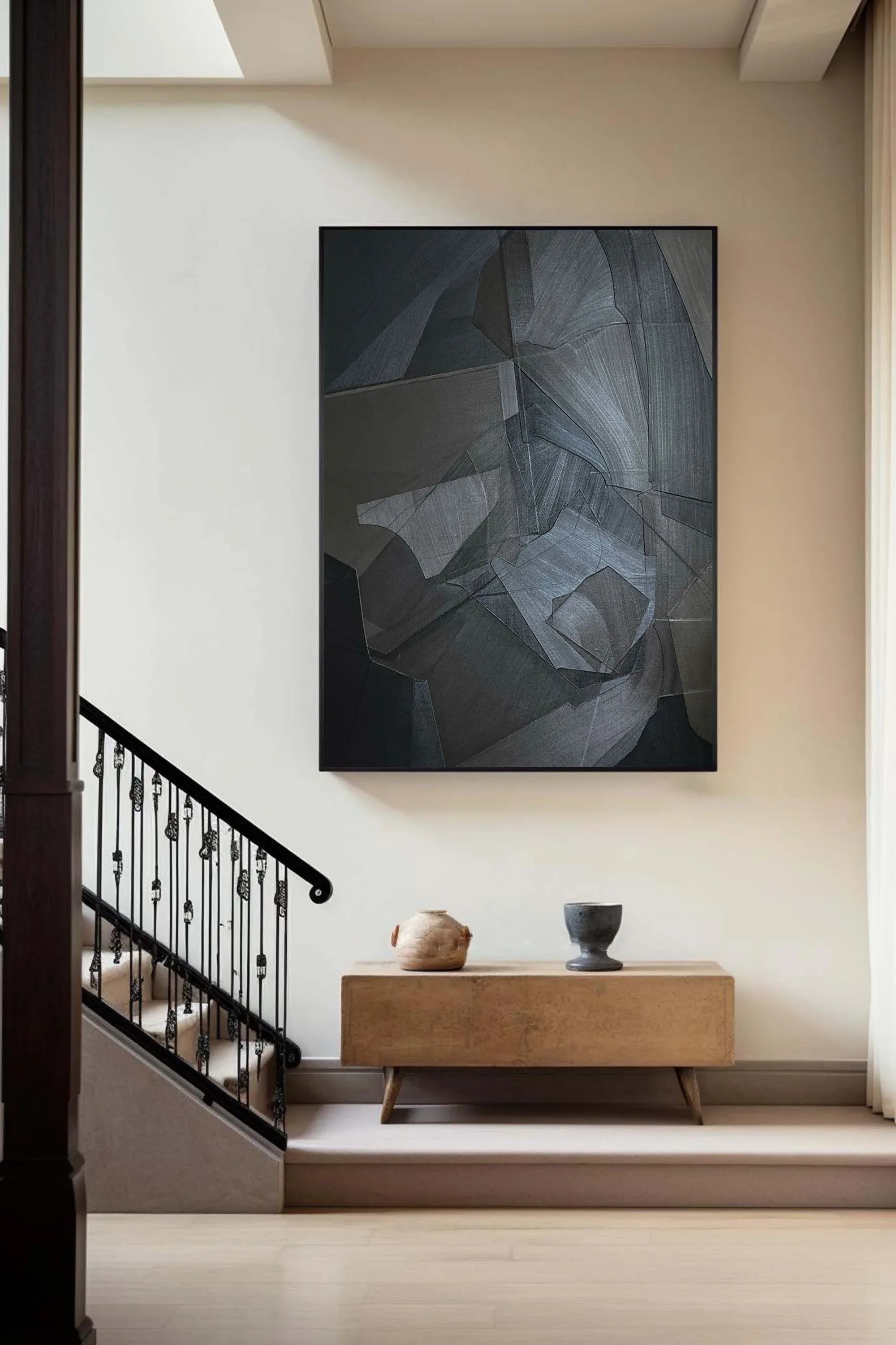 Shadow Geometry-Dark Geometric Abstract Wall Art - artextured