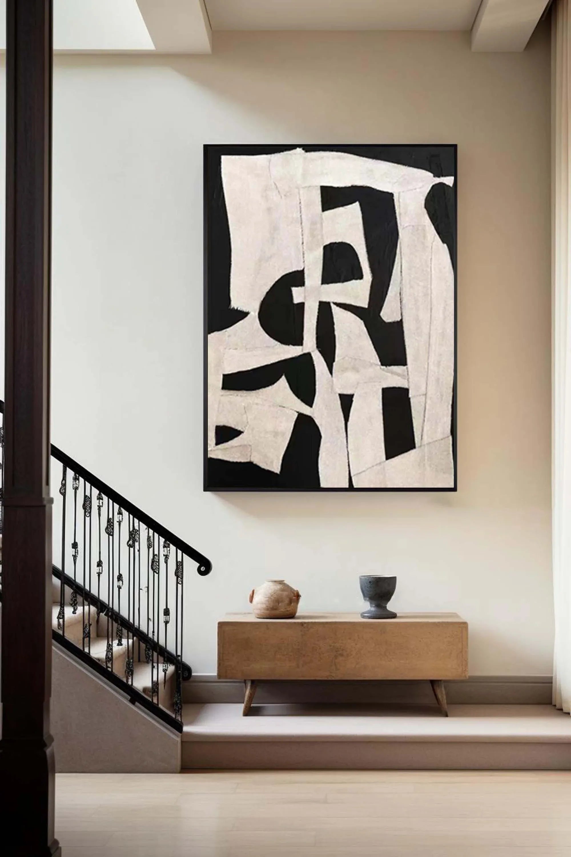 Abstract Harmony-Modern Minimalist Decoration Black and White Geometric Block Abstract Wall Art - artextured