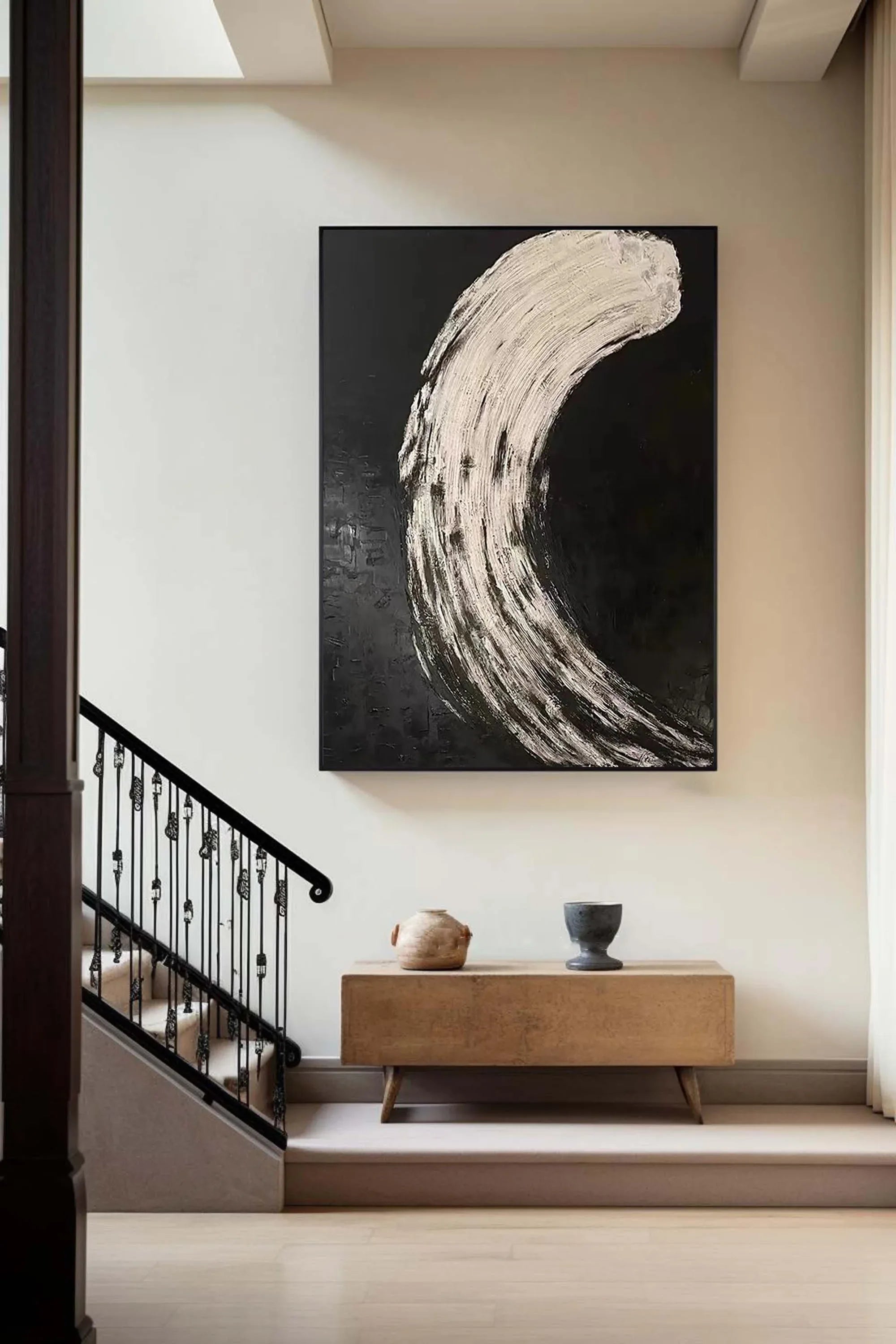 Eclipse Flow-Modern Minimalist Abstract Black and White Curved Texture Wall Art - artextured