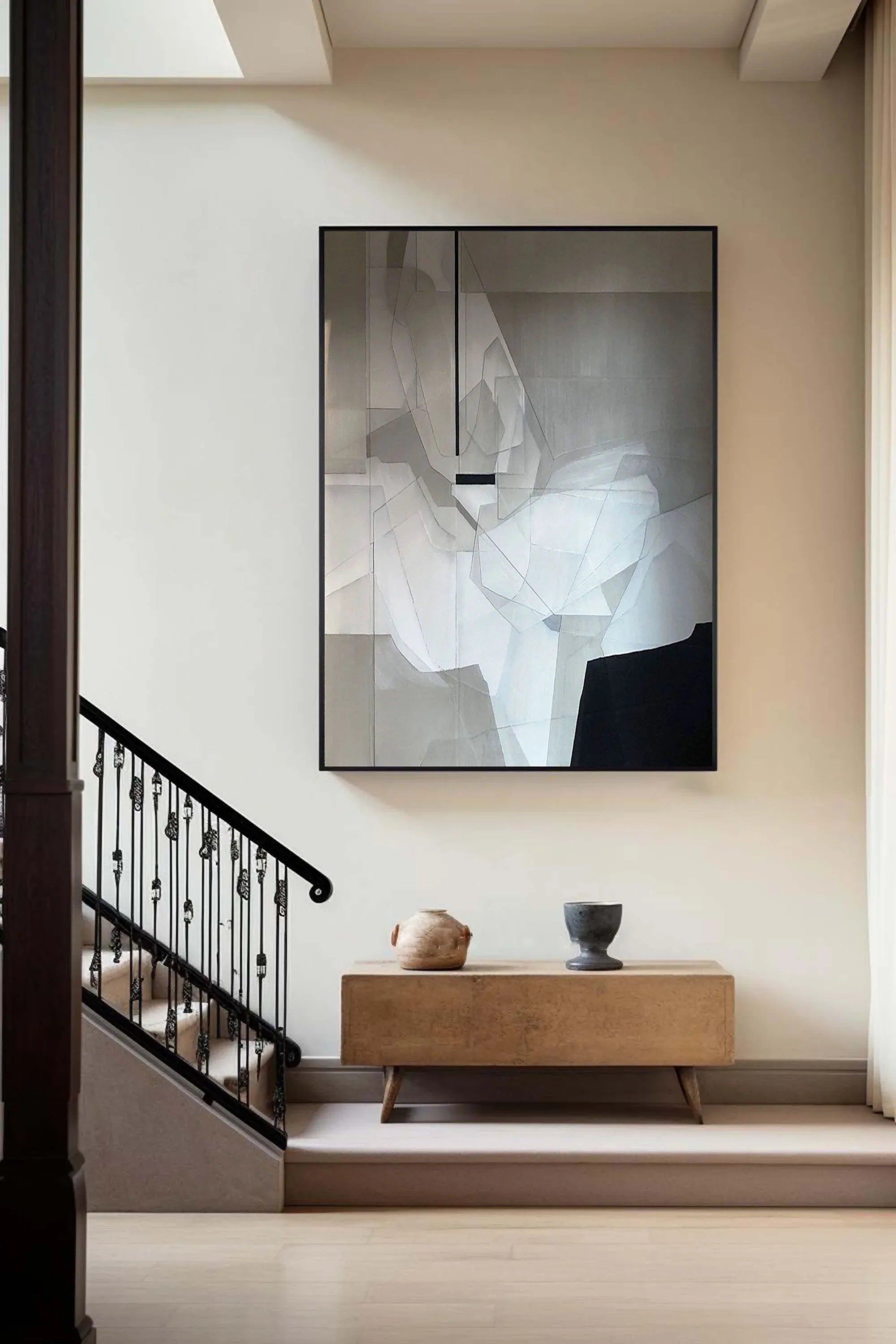 Fragmented Vision-Black, White, and Gray Geometric Deconstruction of Abstract Wall Art - artextured