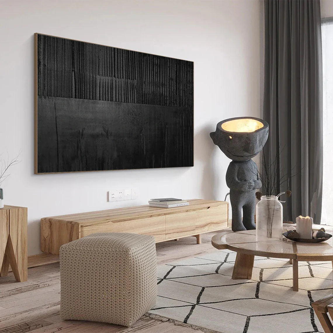 Black Layer Story-Large Black Minimalist Abstract Wall Art - artextured