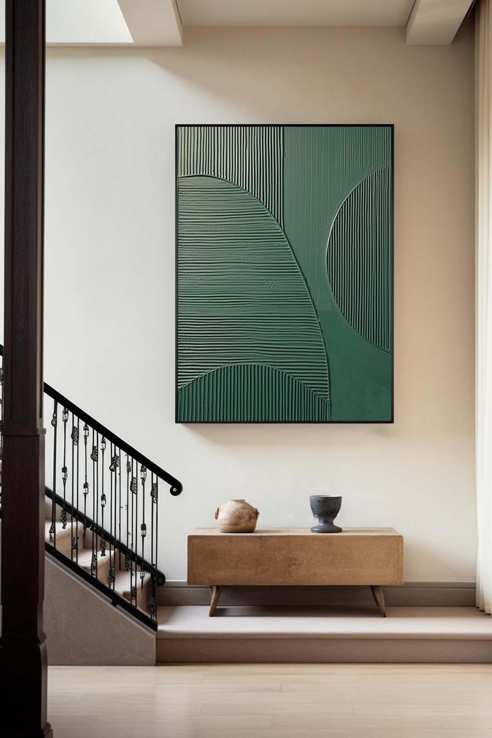 Emerald Balance: Textured Abstract Geometric Wall Art