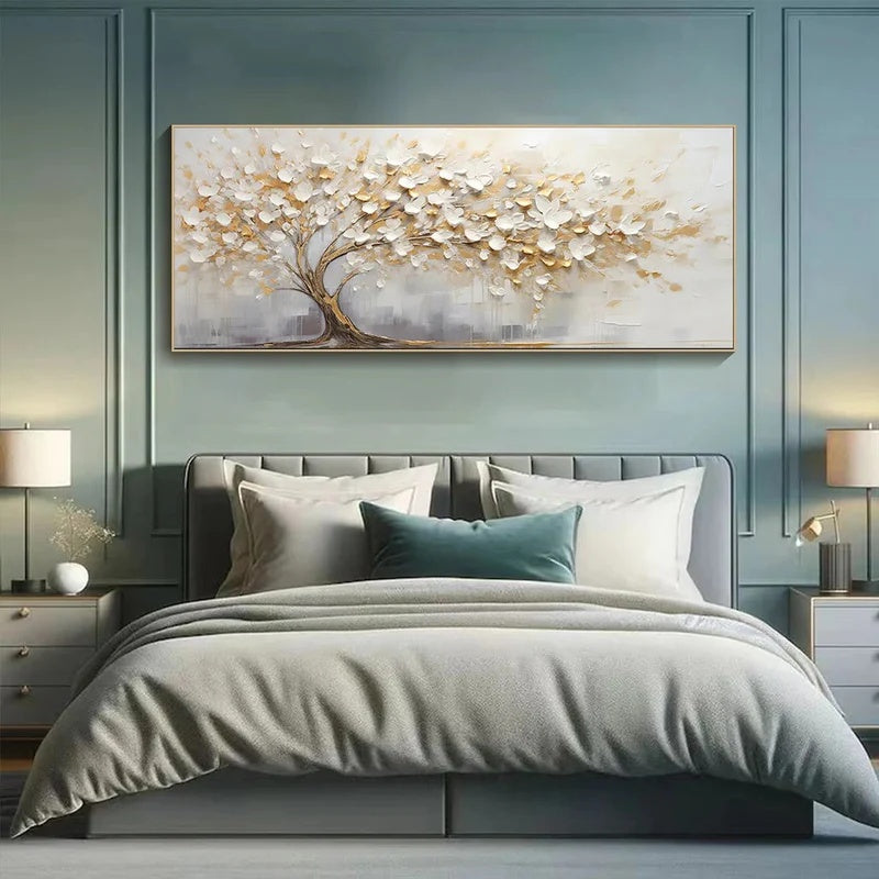 Large Textured Abstract Tree Wall Art for Modern Interiors – Golden Stillness#AB14121