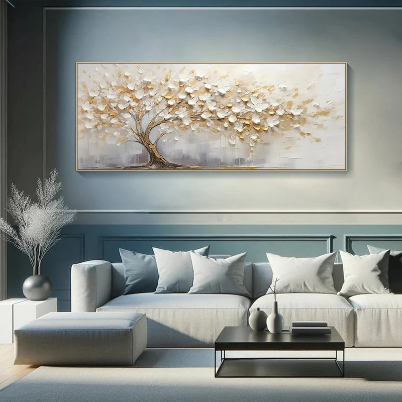 Large Textured Abstract Tree Wall Art for Modern Interiors – Golden Stillness#AB14121