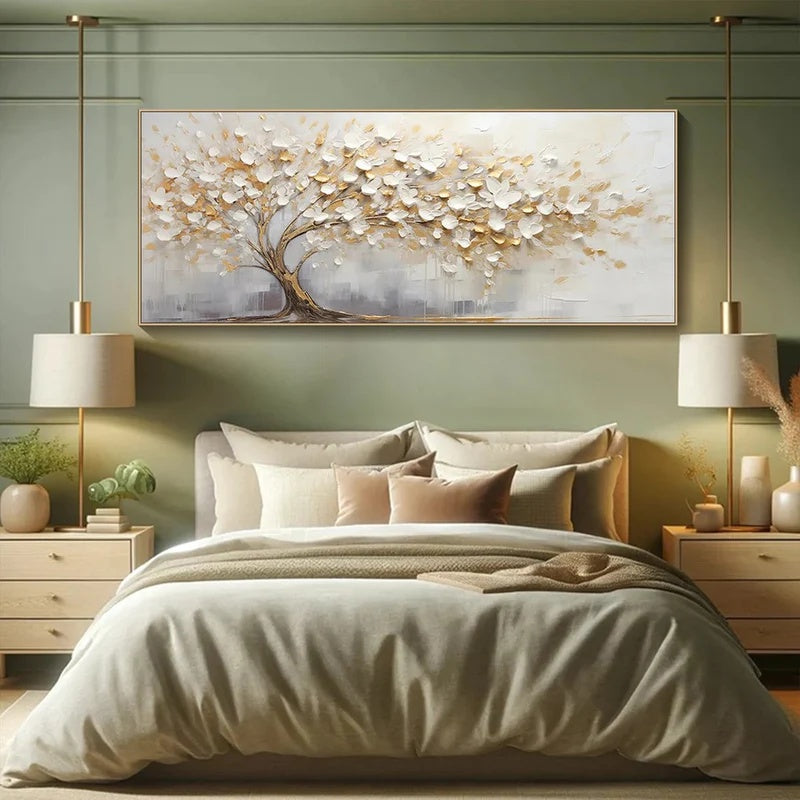 Large Textured Abstract Tree Wall Art for Modern Interiors – Golden Stillness#AB14121