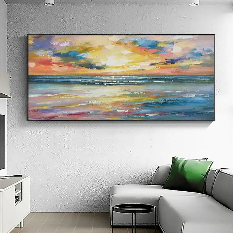 Ocean Waves at Sunrise – Textured Coastal Wall Art | Hand-Painted Canvas#AB0519047
