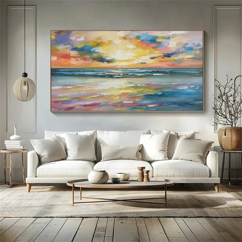 Ocean Waves at Sunrise – Textured Coastal Wall Art | Hand-Painted Canvas#AB0519047